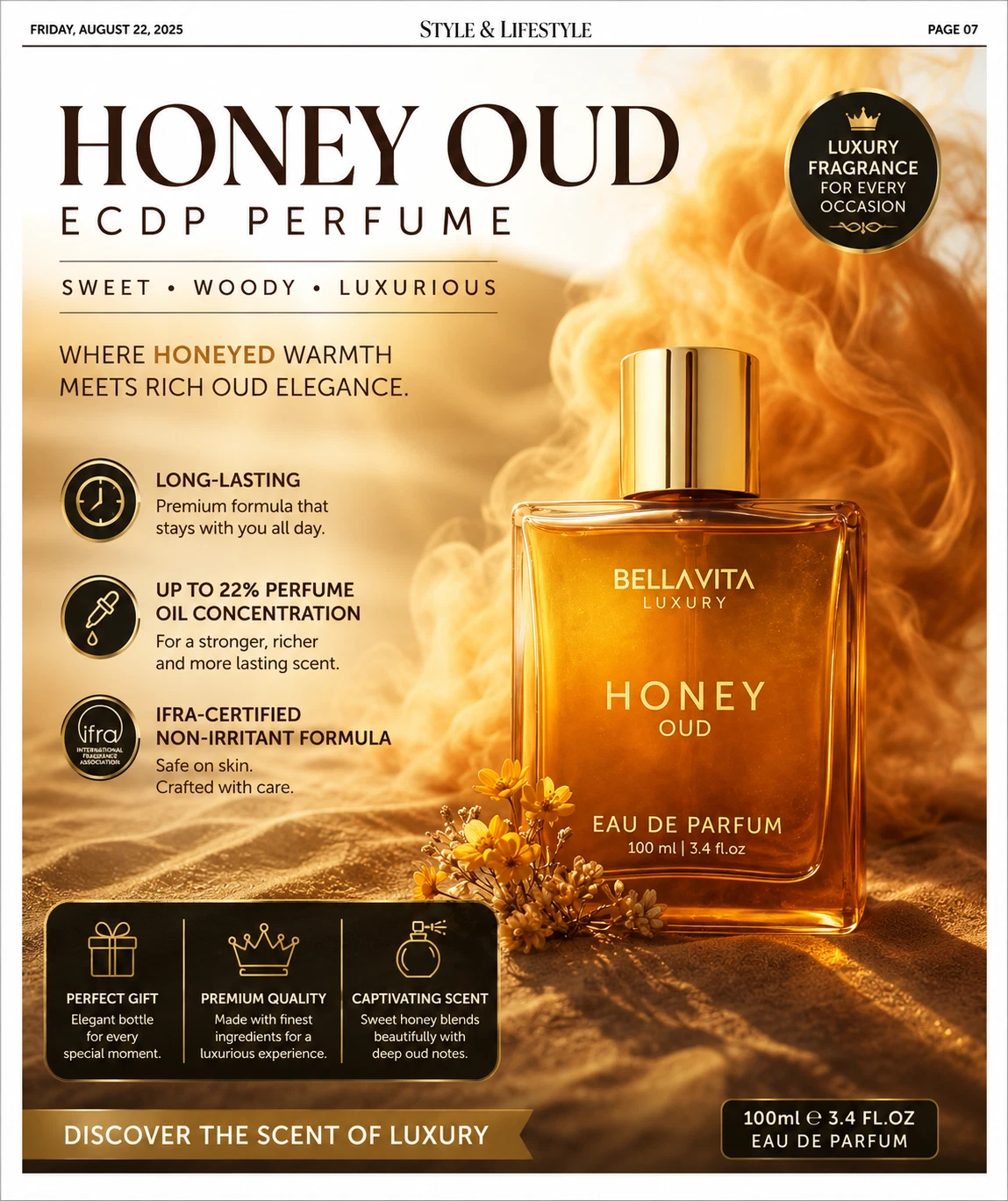 s-l1600-332.webp Unisex Eau de Parfum 100ml 3.4oz Warm Honey Oud Amber Woody Fragrance - Image 1