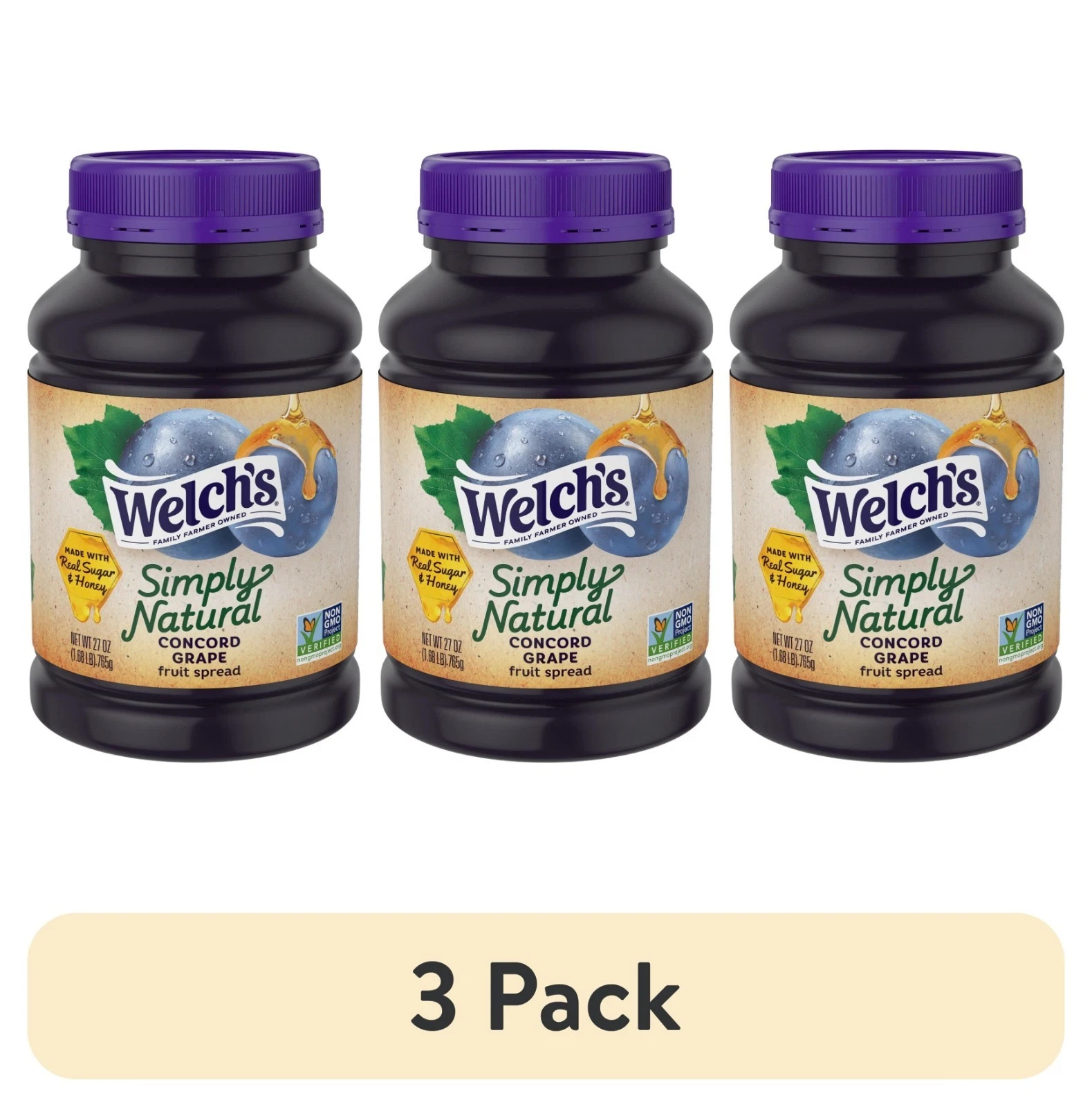 s-l1600-484.webp Welch's Simply Natural Concord Grape Spread 27 oz 3 Pack Fruit Spread - Image 1